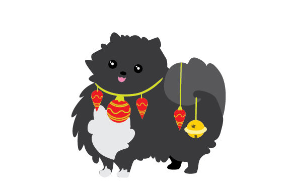 Fluffy Dog with Christmas Ornaments