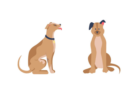 Happy Dogs Sitting Flat Color Characters