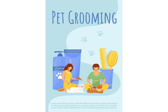 Pet Grooming Poster Flat Vector Template