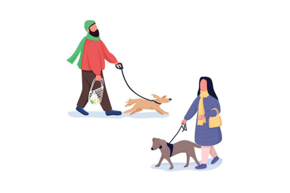 Pet Owners Flat Color Vector Characters